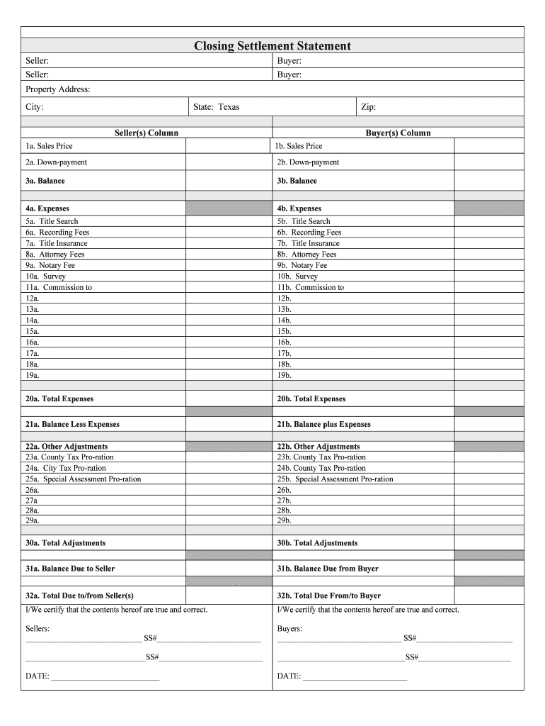 Closing Statement Form