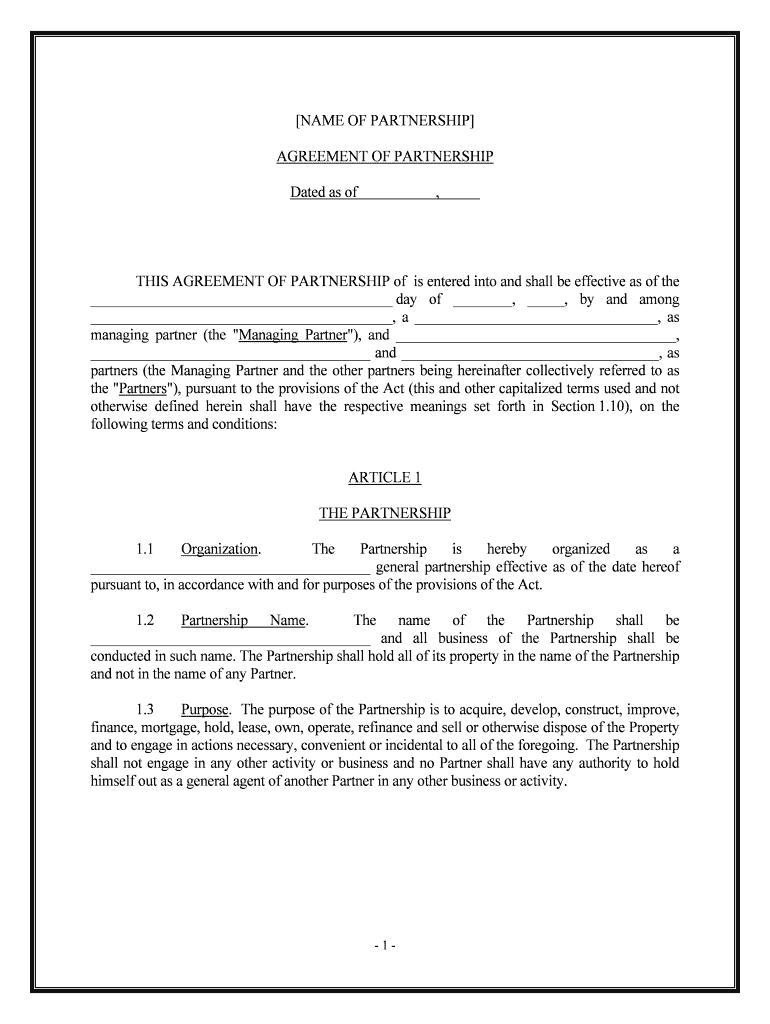 Real Estate Partnership Agreement PDF  Form