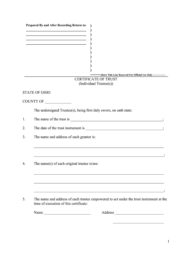 Above This Line Reserved for Official Use Only        CERTIFICATE of TRUST  Form