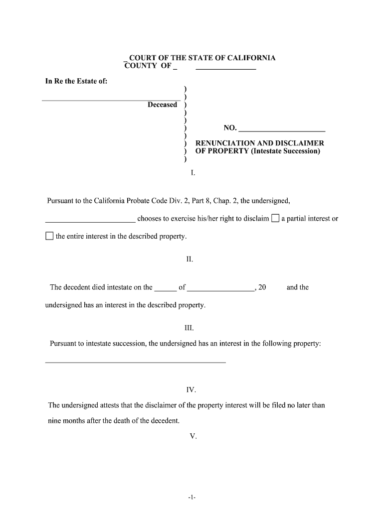 Intestate Succession California  Form