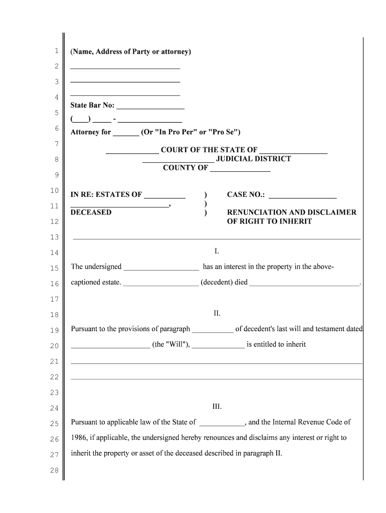 Fill and Sign the Disclaimer of Inheritance Form