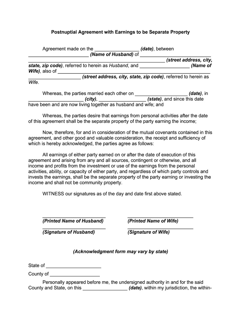 Postnuptial Infidelity Clause Example Form Fill Out and Sign