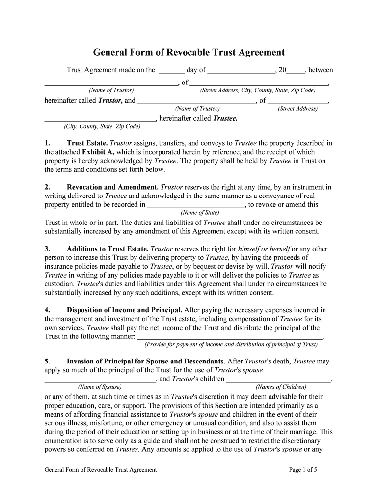 Revocable Trust Agreement  Form