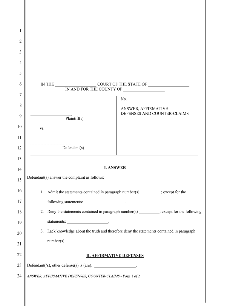 Civil Answer Template  Form