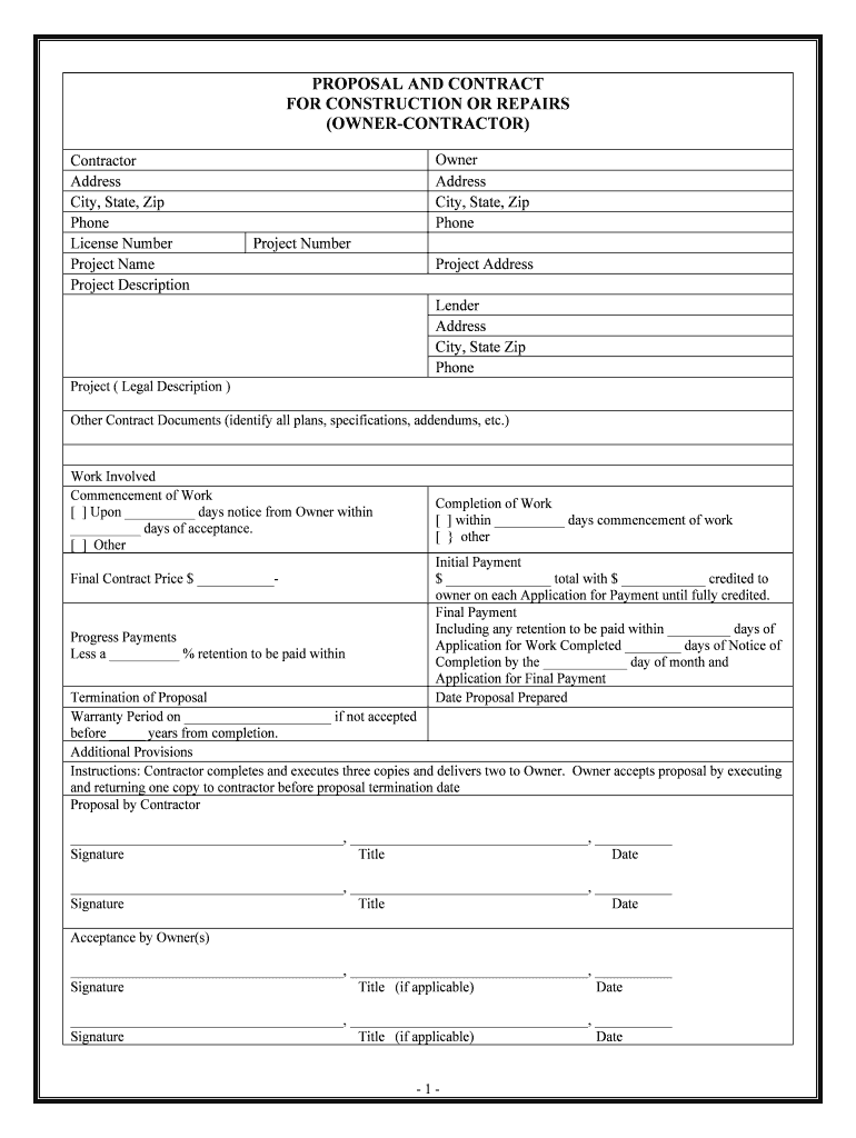 Contract Construction Contractor  Form