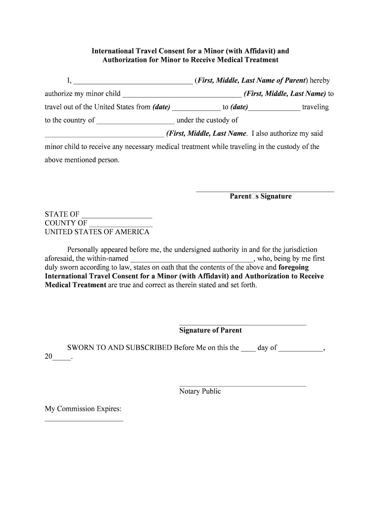 Fill and Sign the Travel Consent Form