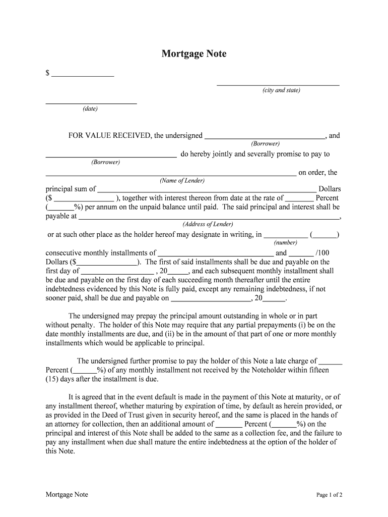 Mortgage Note  Form