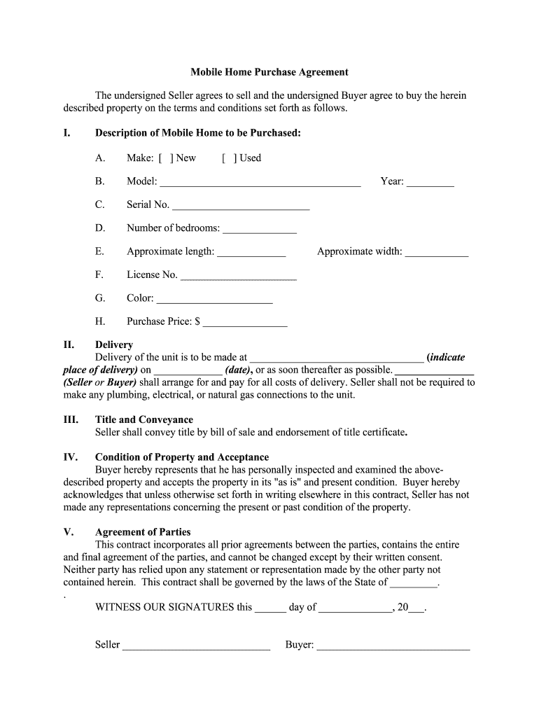 Fill and Sign the Mobile Home Purchase Agreement Federal Truth in Lending Disclosure Statement Form