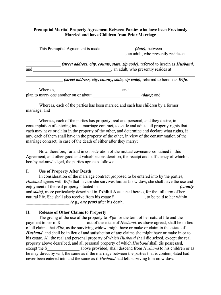 Marital Property Agreement  Form