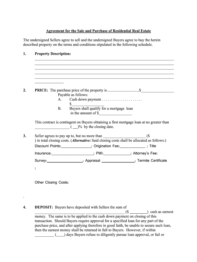 SAMPLE AGREEMENT to PURCHASE REAL ESTATE  Form