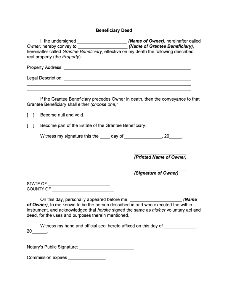 Transfer on Death Deed Form Fill Out and Sign Printable PDF Template