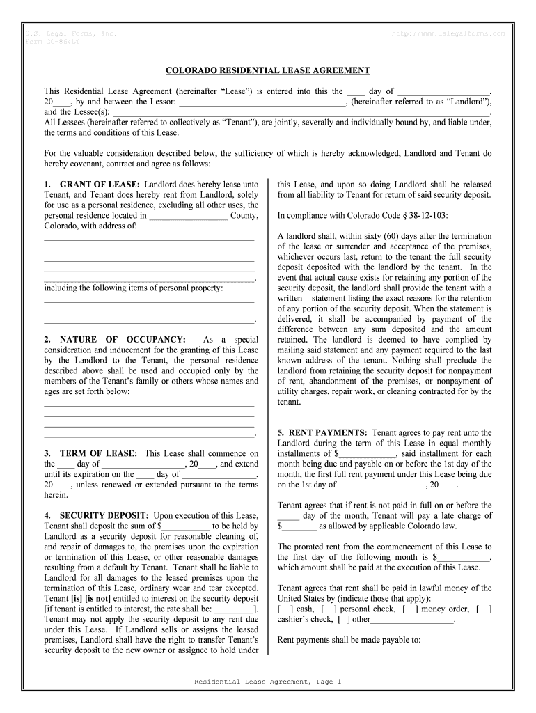 Colorado Residential Rental Lease Agreement  Form