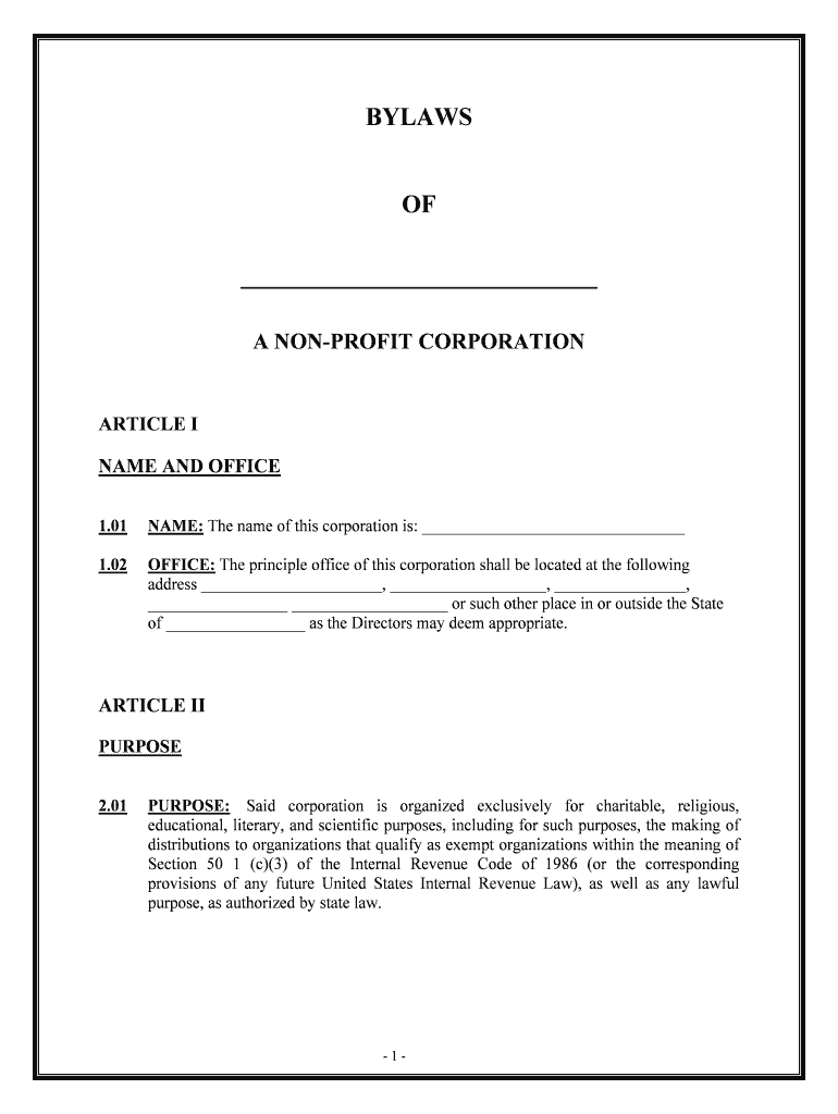 Bylaws Nonprofit Organization  Form