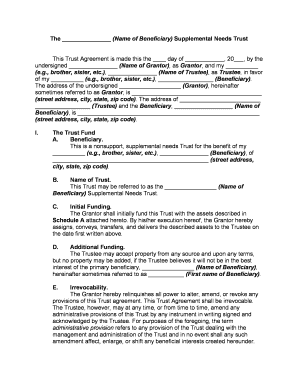Fill and Sign the Supplemental Needs Trust Form