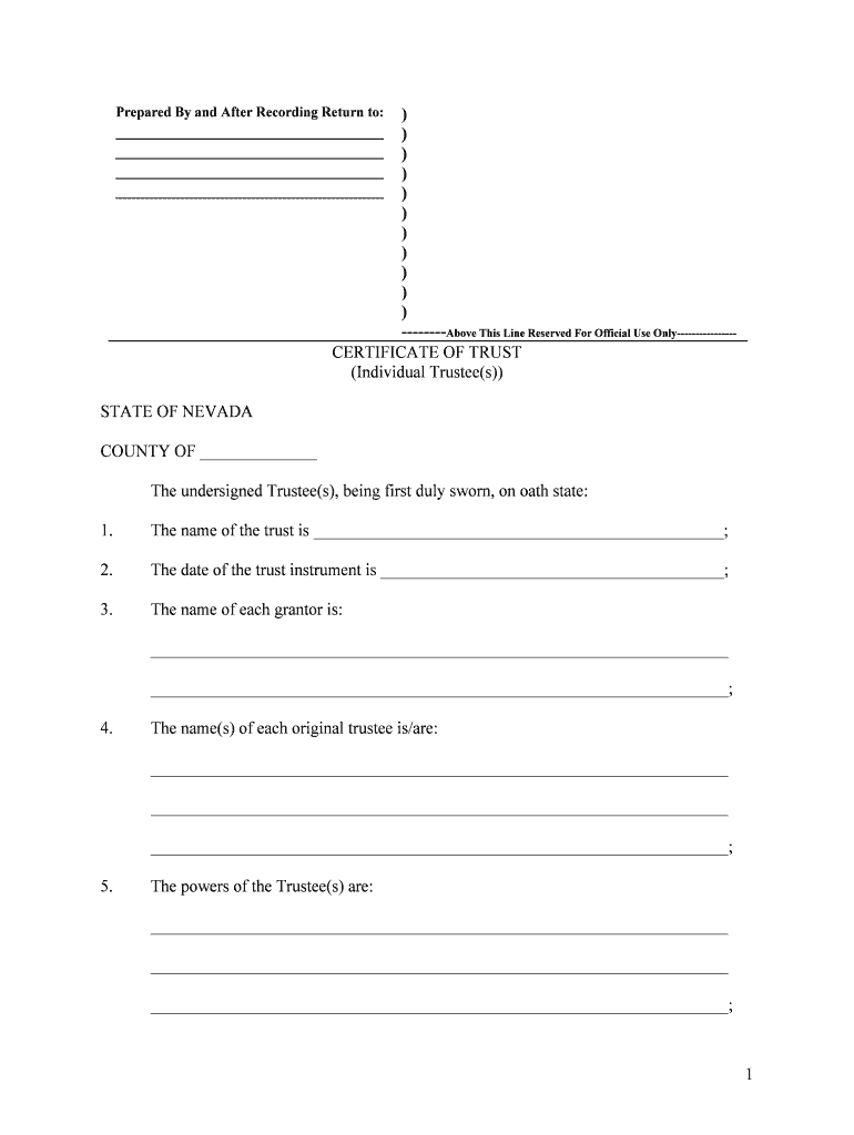 Nevada Certificate Form