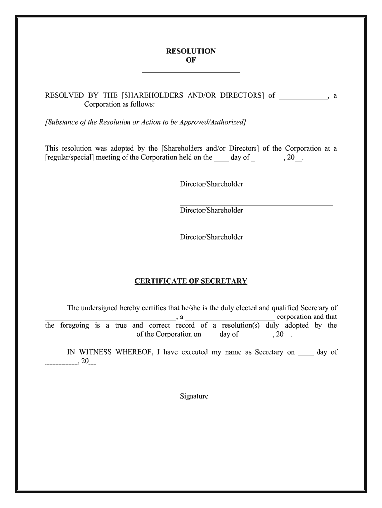 Fill and Sign the Sample of a Board Resolutionboardeffect Form