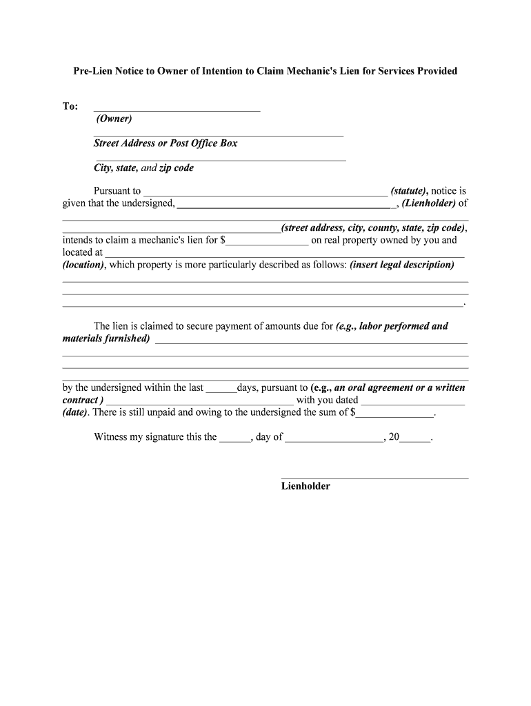 Pre Lien  Form