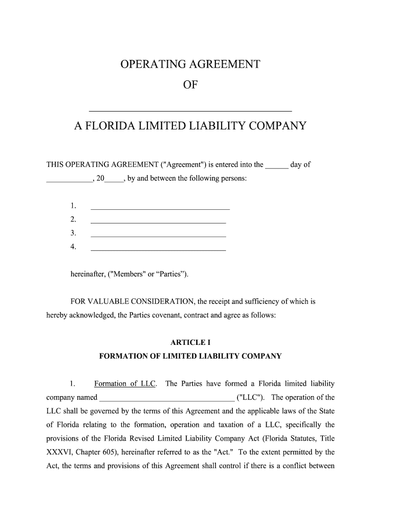 Single Member LLC Operating Agreement Template  Form