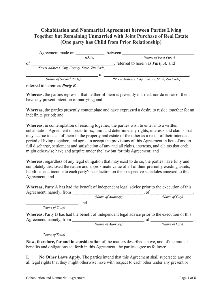 Cohabitation Nonmarital Agreement  Form