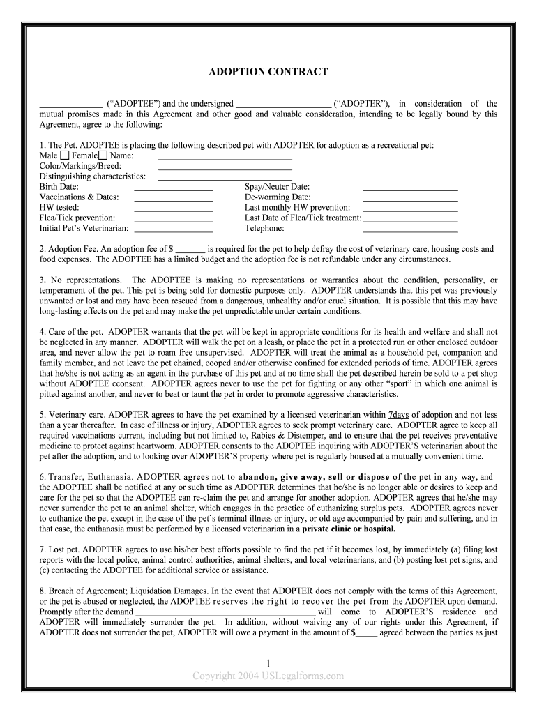 Pet Rehoming Agreement  Form