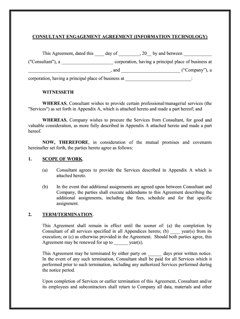 Fill and Sign the Consultant Engagement Agreement Information Technology