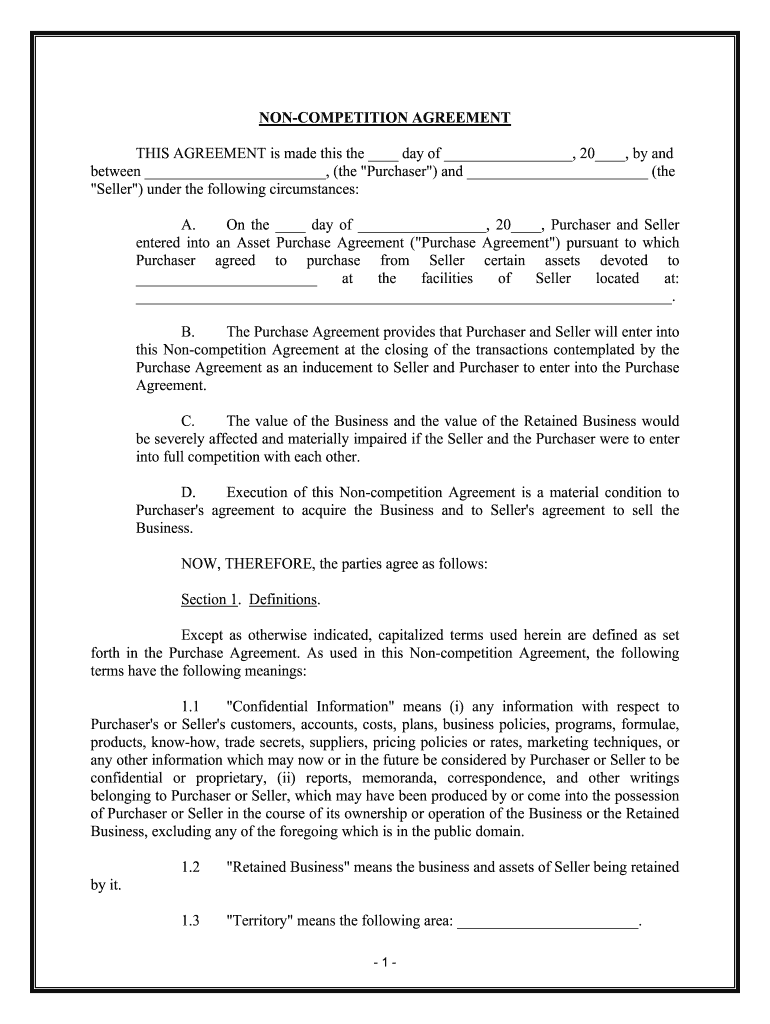 Non Competition Agreement Legal Forms