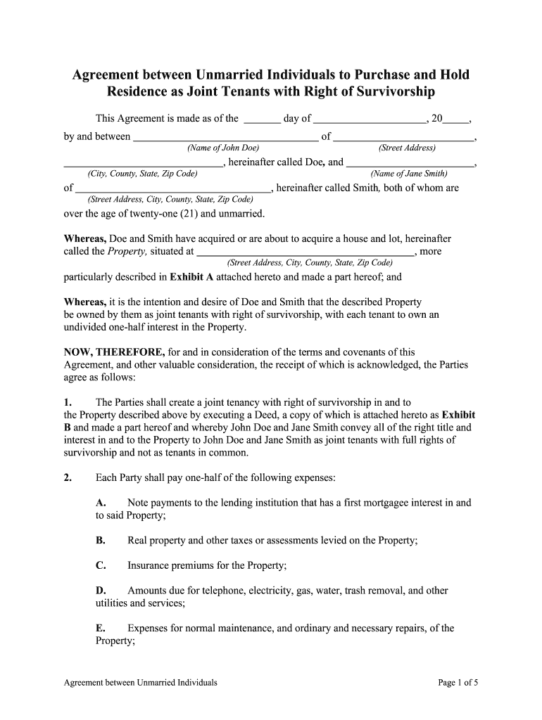 Fill and Sign the Agreement by Unmarried Individuals to Purchase and Hold Form