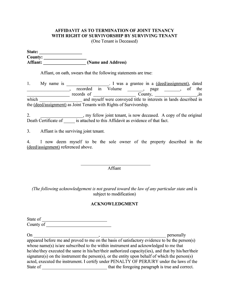 Affidavit for Transferring Property After Death in Joint  Form