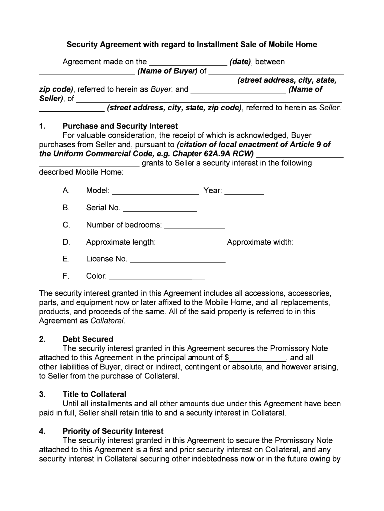 Printable Mobile Home Contract  Form