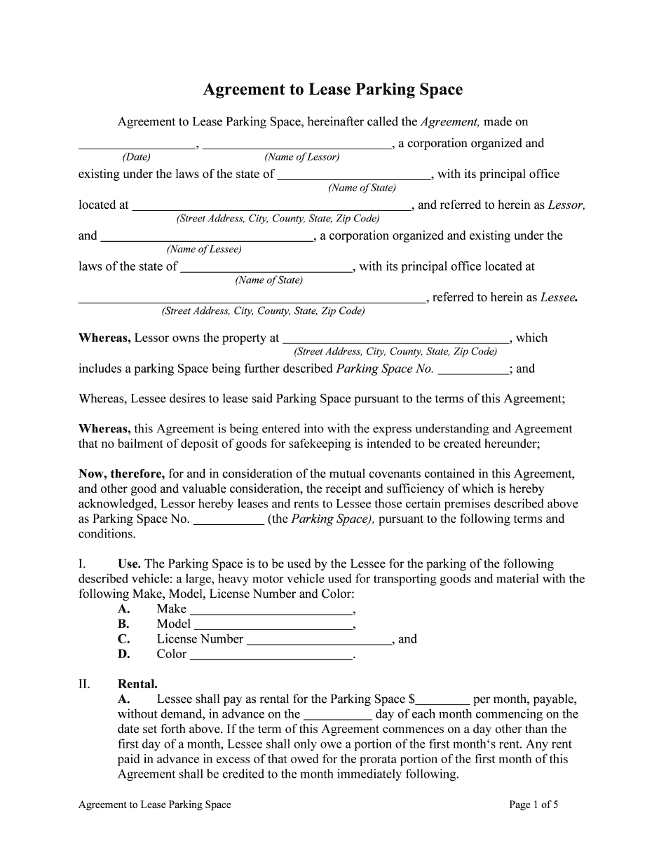 Parking Lease Agreement | signNow