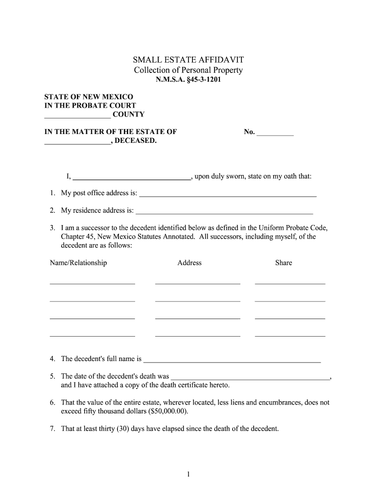New Mexico Small Estate Affidavit Form  Fillable Forms