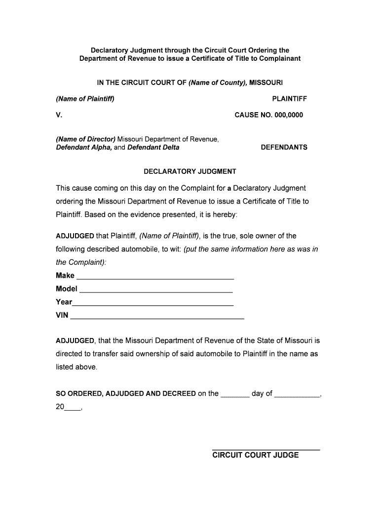 Missouri Declaratory Judgment  Form