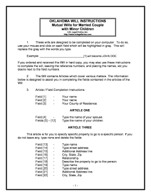 Oklahoma Mutual Wills Package with Last Wills and Testaments for Married Couple with Minor Children  Form