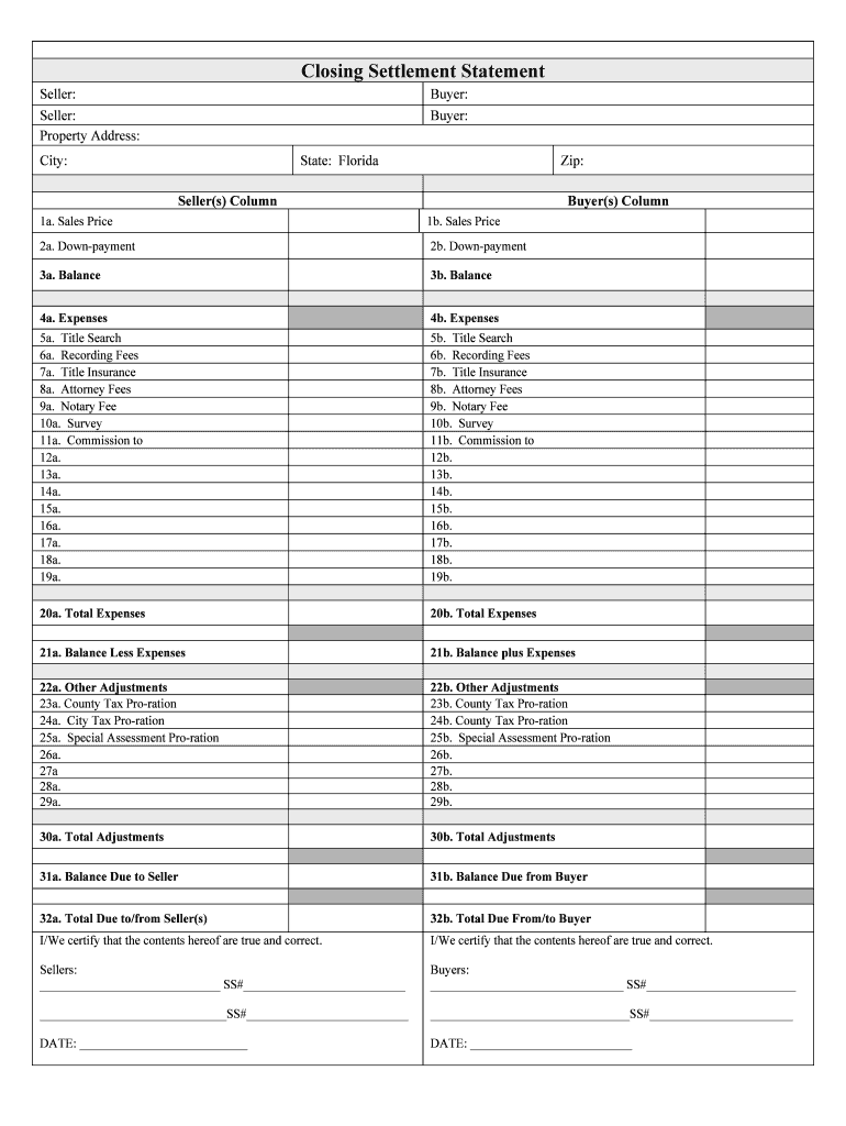 Closing Statement Form