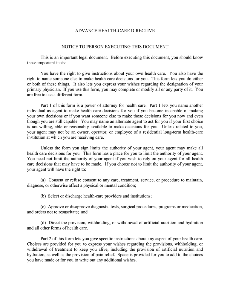 Fill and Sign the Definition of Power of Attorney Living Will and Advance Directives Form