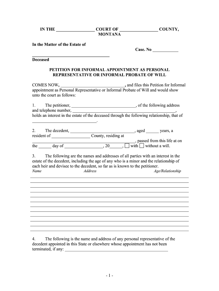 Summary Administration Estates  Form