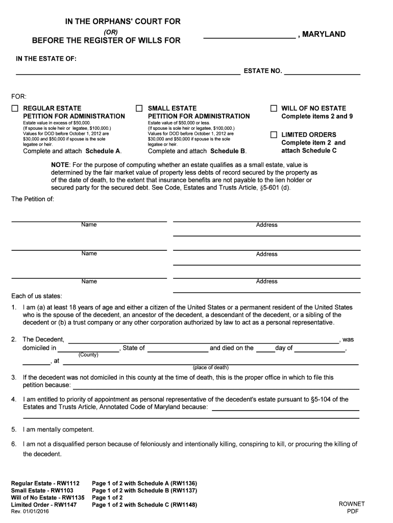 Maryland Small Estate  Form