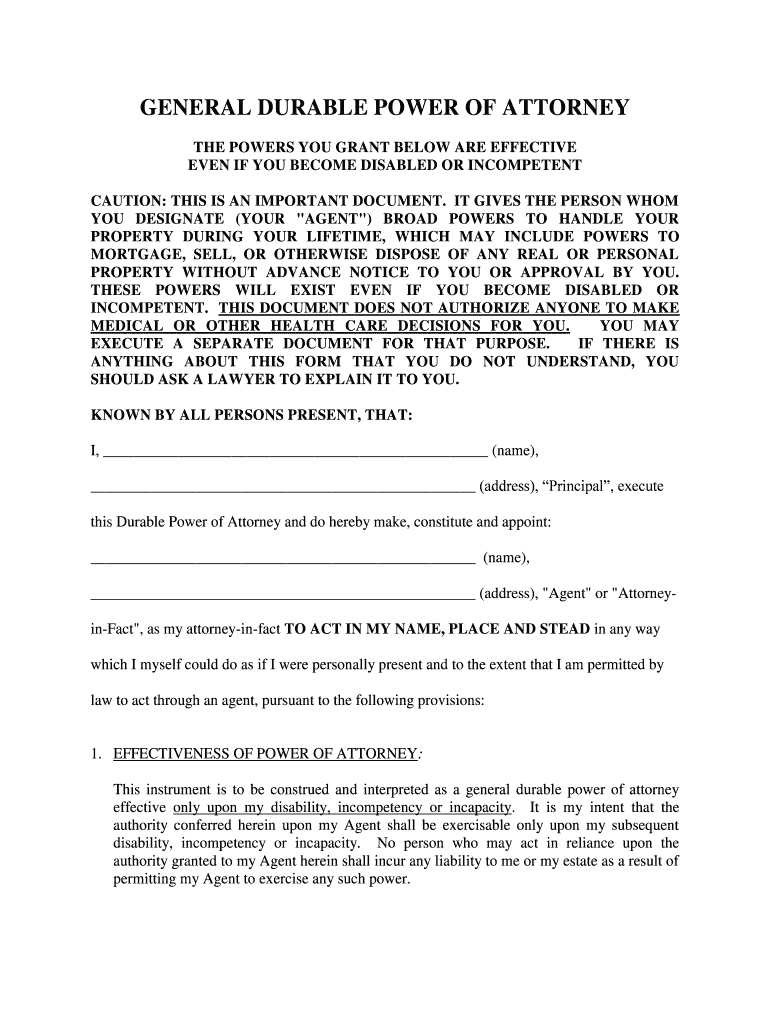 Massachusetts General Durable Power of Attorney for Property and Finances or Financial Effective Upon Disability  Form