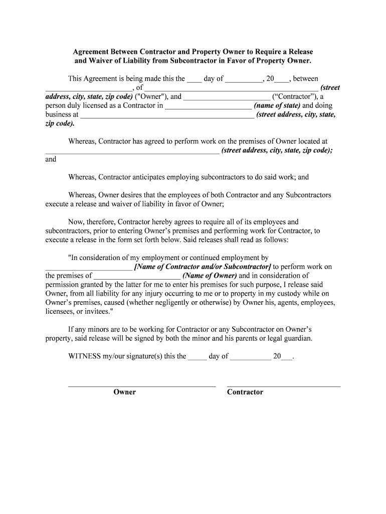 Waiver Subcontractor  Form