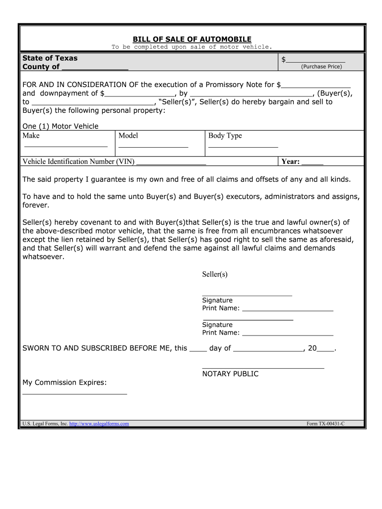 free texas motor vehicle bill of sale form pdfeformsfree