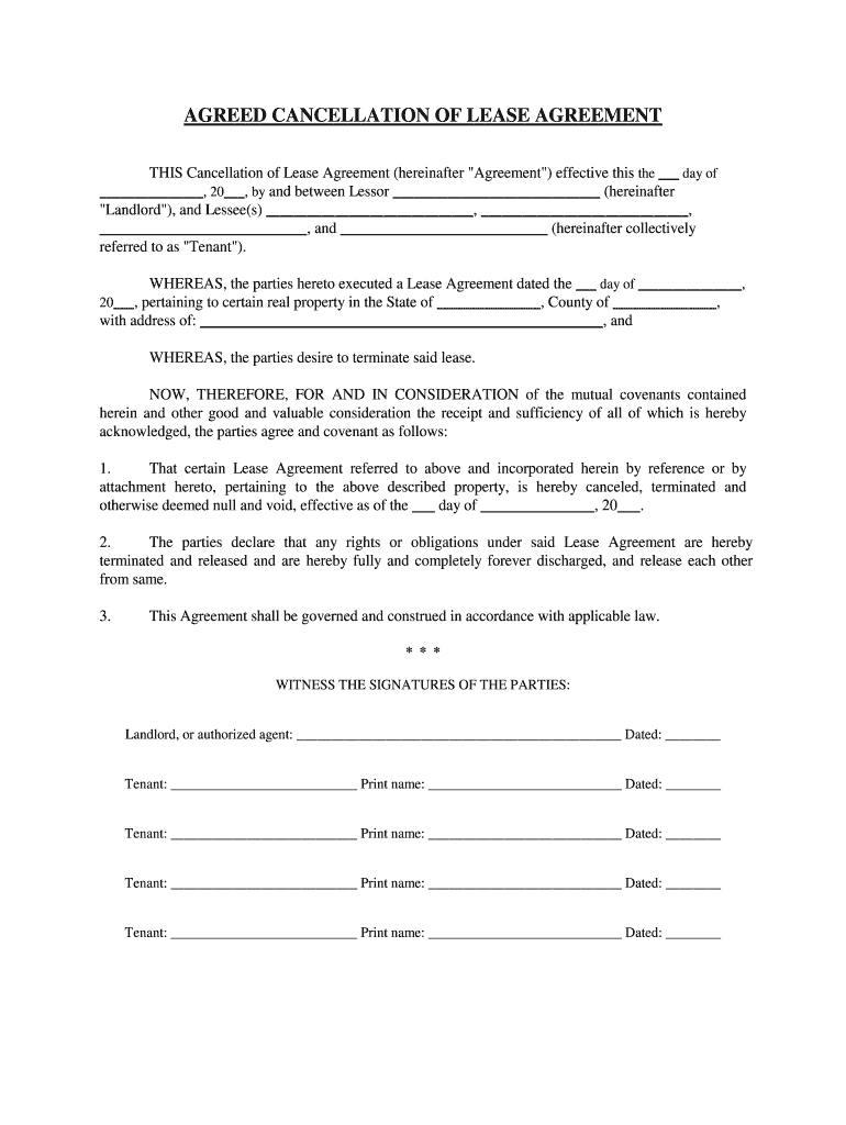 Get and Sign CANCELLATION of LEASE AGREEMENT  Form