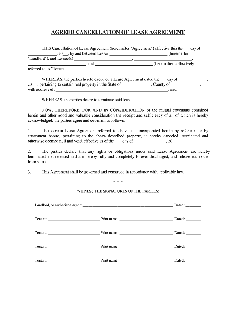 Fill and Sign the Cancellation of Lease Agreement Form