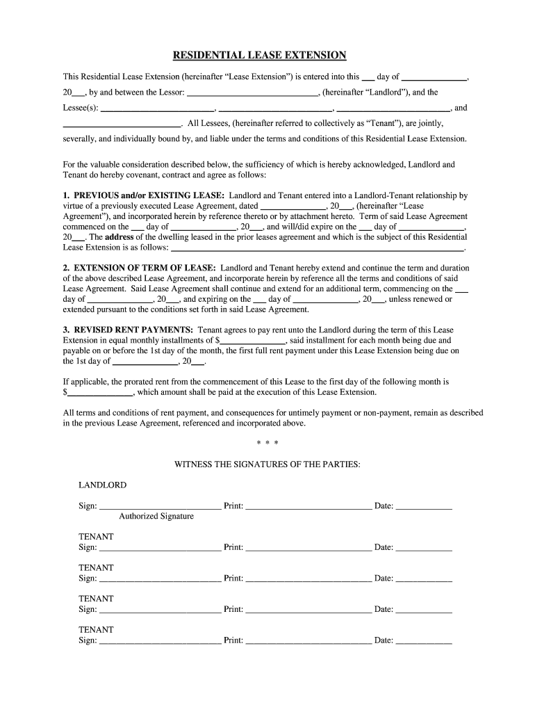 Fill and Sign the Severally and Individually Bound by and Liable under the Terms and Conditions of This Residential Lease Extension Form