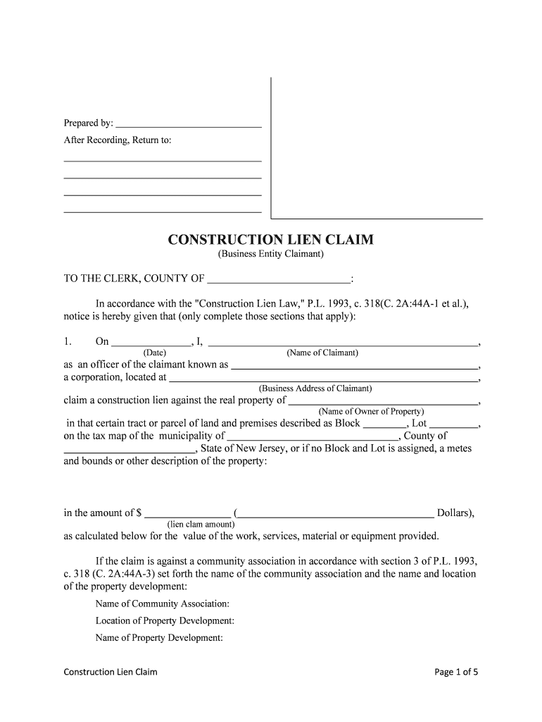 New Jersey Business Entity  Form