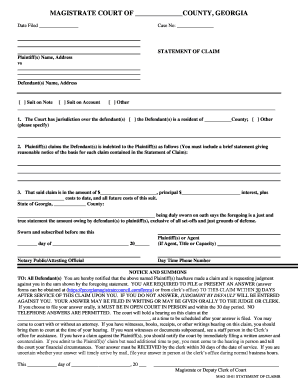 Statement of Claim Form Murray County