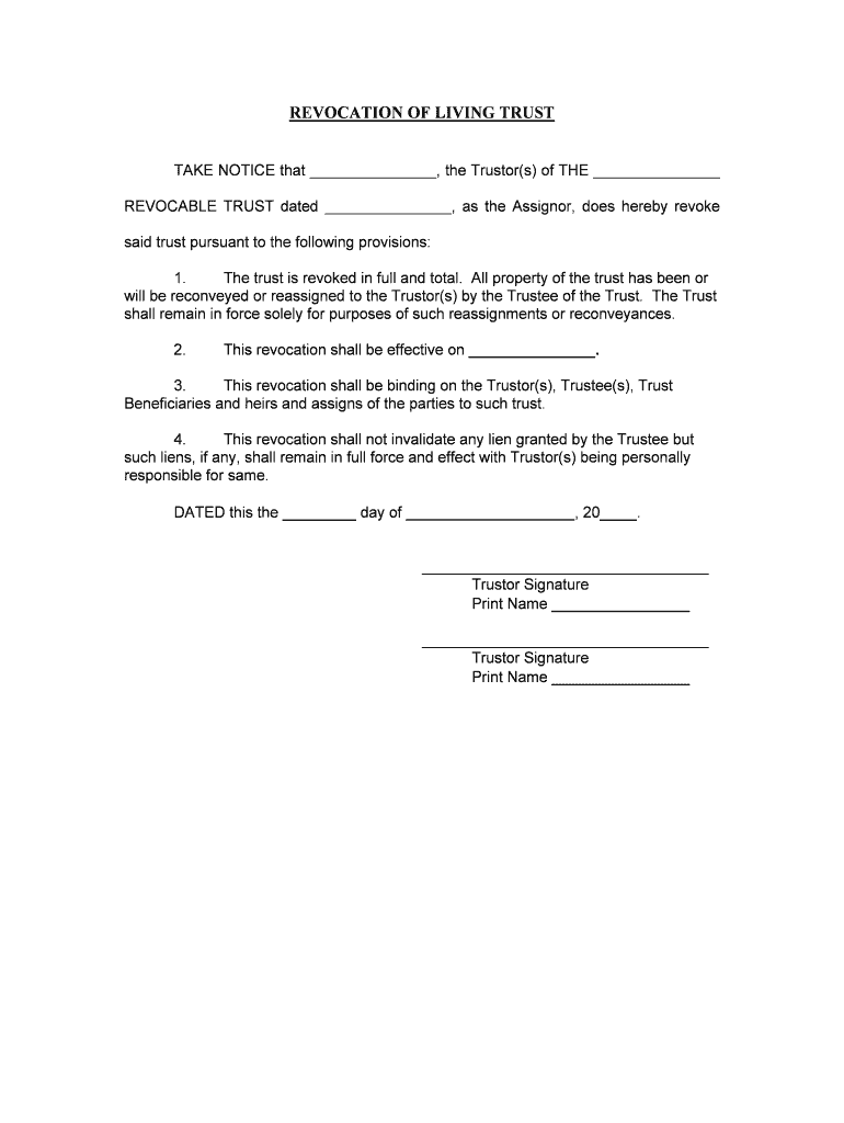 Fill and Sign the Revocation Living Trust Form