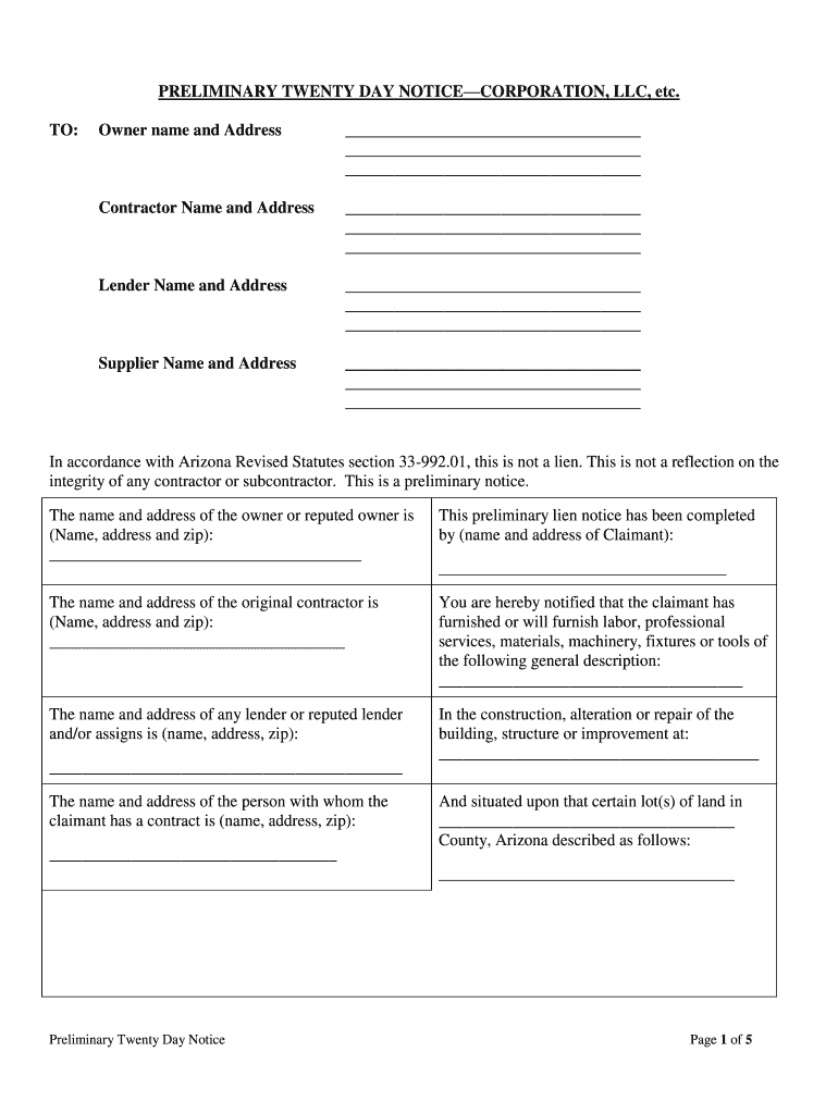 Fill and Sign the Arizona Lien Ampamp Notice Fact Sheet Hubspot Form