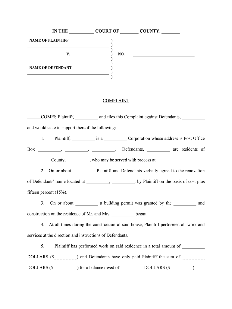 Complaint Contractor File  Form