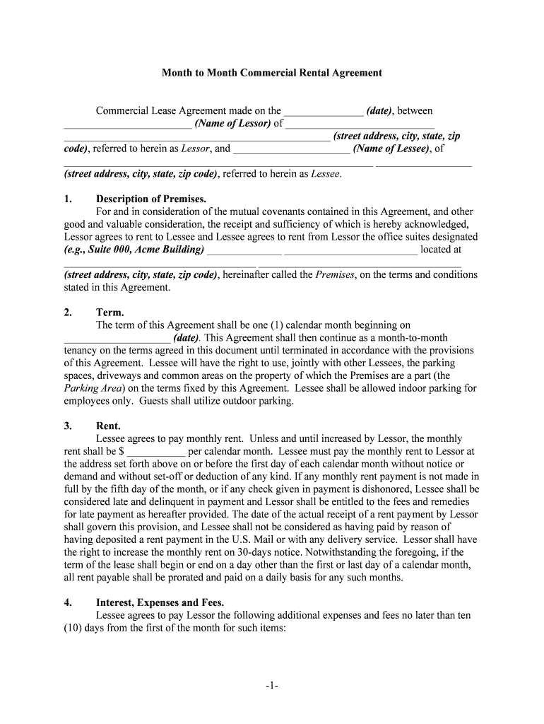 Commercial Rental Agreement  Form