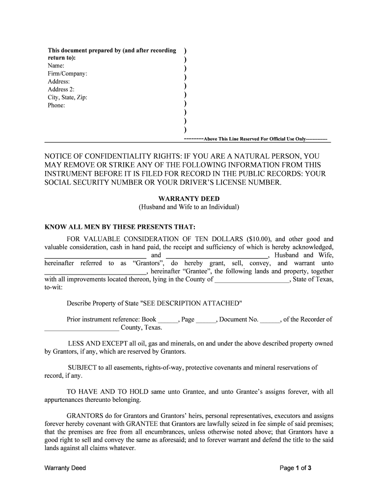 Tx Warranty Deed  Form